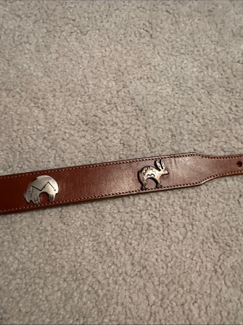 Vintage Leegin Silver Creek Leather  Western-Style Belt with Silver Animals